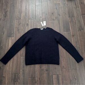 Vince Raglan Boat Neck Boucle Wool-Blend Sweater Navy Womens M NWT